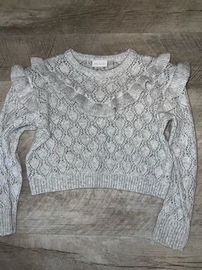 The Children's Place Light Gray Ruffle Open-Knit Crop Sweater